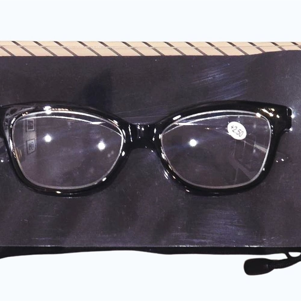 At Home Black Framed Reading Glasses w/Pouch